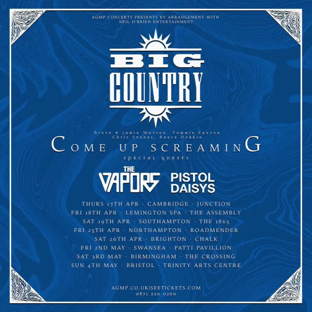 TONIGHT!! 
bigcountryofficial Head to Roadmender as part of their ‘Come Up Screaming’ Tour
Special Guest - thevaporsofficial & pistoldaisys

Tickets via our website